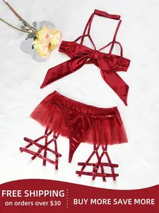 Women Lingerie Sets Silk Bow SleepwearGlamour Nightwear New Year Valentine's DayBirthday Gifts Womenswear Comfort BasicMinimalist Red
