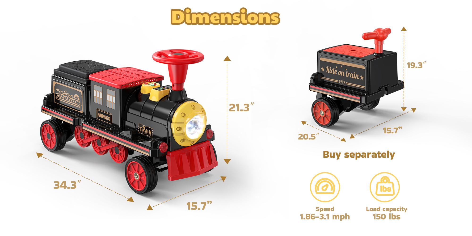 ANPABO 12V 2-Seater Trackless Ride-On Train, Electric Toy Car for Kids 3+, Adjustable Seat, Storage, Headlights, Whistle & Music (Carriage Optional) – The Magical Christmas Gift Every Kid Dreams Of! ANPABO 12V 2-Seater Trackless Ride-On Train, Electric Toy Car for Kids 3+, Adjustable Seat, Storage, Headlights, Whistle & Music (Carriage Optional) – The Magical Christmas Gift Every Kid Dreams Of!