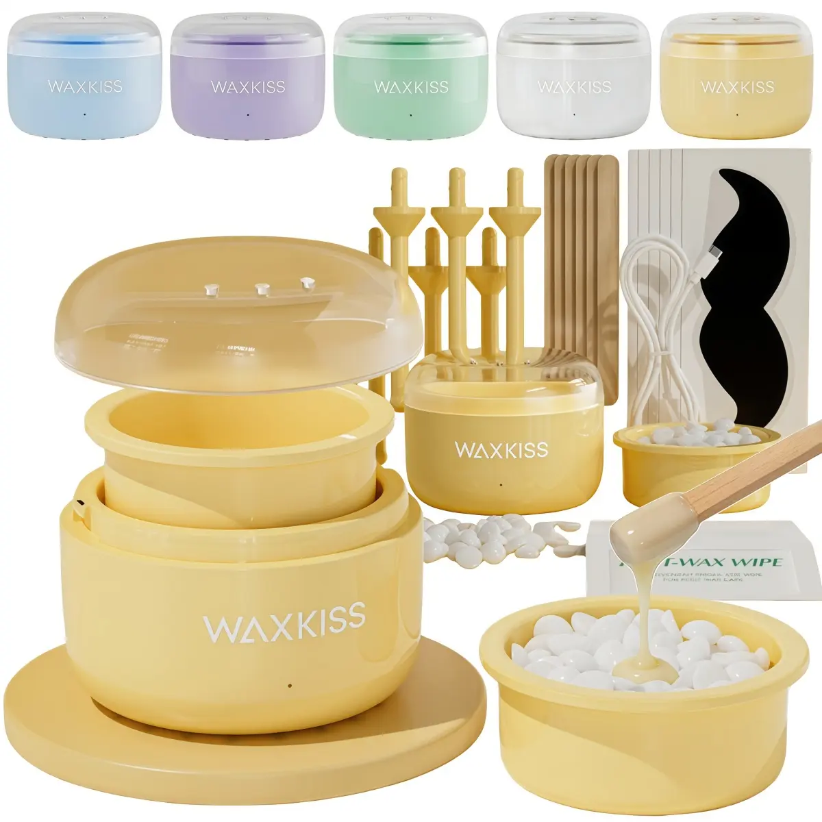 Unisex Mini Waxing Pack with Silicone Liner - 50g Gentle Painless Hair Removal Wax Warmer, Hard Wax Beans, Sticks - Body Care for Sensitive Skin Full Body Use