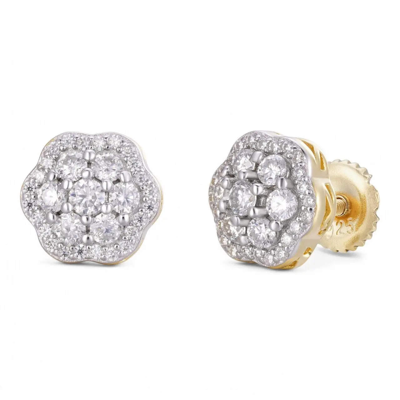 MOISSANITE Micropave Cluster Iced Out Earrings - 14k Gold Vermeil 925 Silver - 7.5mm-12mm