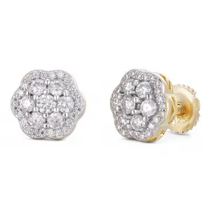 MOISSANITE Micropave Cluster Iced Out Earrings - 14k Gold Vermeil 925 Silver - 7.5mm-12mm