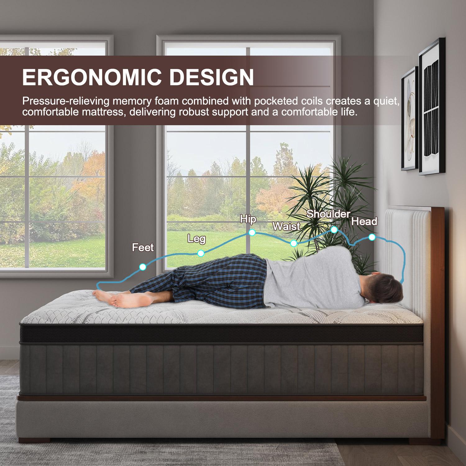 12"14" Gel Memory Foam Hybrid Pocket Spring Mattress Euro Top Medium Firm for Back & Lumbar Support Individual Pocket Spring for Motion Isolation Pressure Relief Twin Full King Queen Mattress CertiPUR-US & OEKO Certified