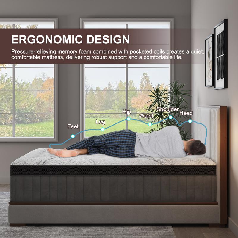 12"14" Gel Memory Foam Hybrid Pocket Spring Mattress Euro Top Medium Firm for Back & Lumbar Support Individual Pocket Spring for Motion Isolation Pressure Relief Twin Full King Queen Mattress CertiPUR-US & OEKO Certified