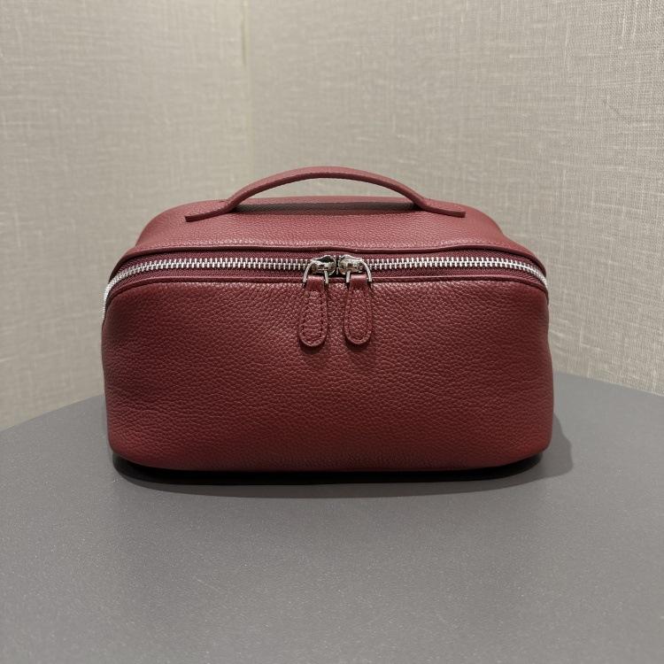 Minimalist High-End Feel First Layer Cowhide Texture Makeup Bag Genuine Leather Travel Portable Toiletry Bag Large Capacity Storage Bag
