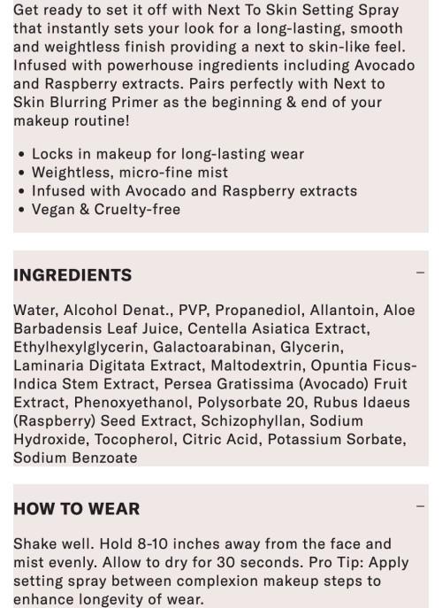 The Lip Bar, Next To Skin Setting Spray - Makeup Cosmetic for Flawless Finish