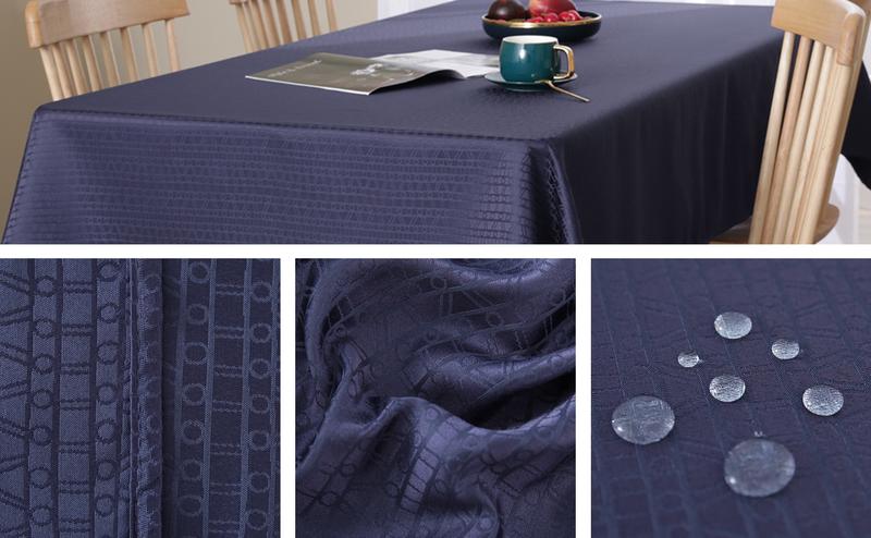 Deconovo Navy Blue Waterproof Jacquard Tablecloth Yarn Dyed Bean Branch Design for Elegant Dining Room Decor
