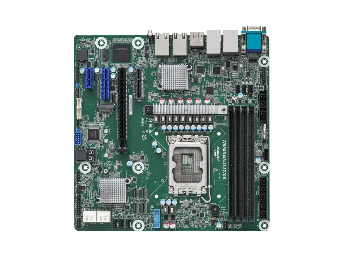 ASRock Rack W680D4U-2L2T-G5 Compact Form Micro-ATX Server Motherboard (9B13-140-114) - LGA 1700 Socket, 12th-13th Gen Intel Core Processors, Dual 10G LAN, 125W, 2.43 lbs, Remote Management, Multiple Ports, 1 DisplayPort Support, Windows 10 (64 Bit), Suppo