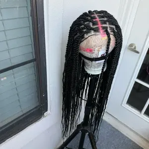 Large jumbo twist no boho  braided wig. Full lace for black women. Grade A Fiber Lace Cap