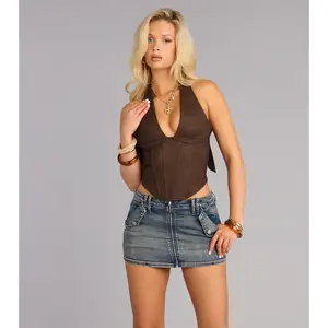Cowgirl Coded Faux Leather Halter Corset Top Cowgirl Coded Faux Leather Halter Corset Top