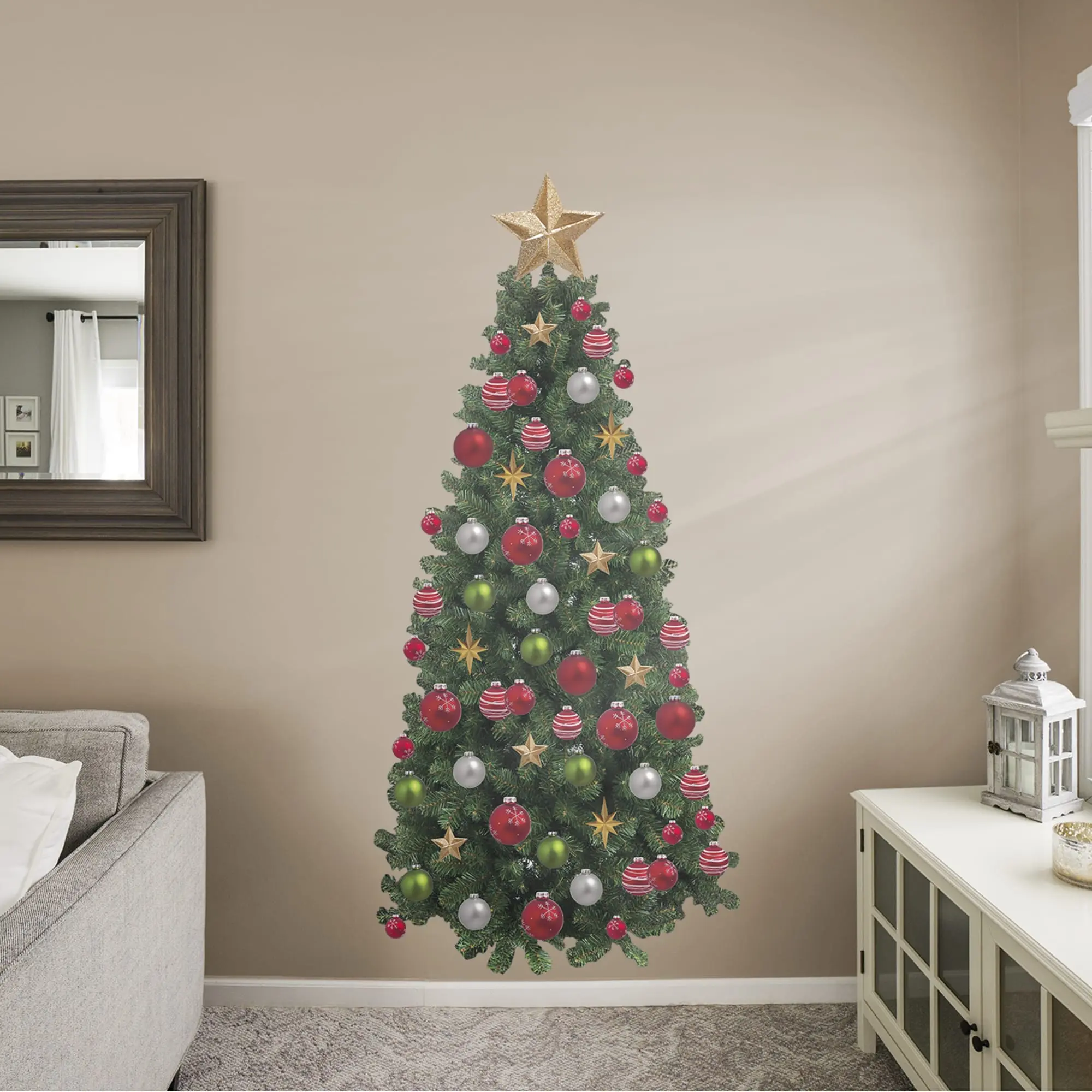 Removable Decorative Tree Shape Christmas Ornaments - Tear-Resistant Vinyl Stickers, Self-Adhesive Wall Murals for Home Decor, Room Decor, Star