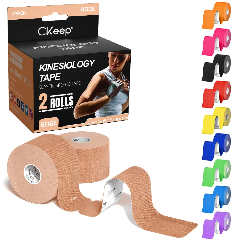 Precut Kinesiology Tape, 2 Rolls (40 Strips), Original Cotton Athletic Muscle Tape for Weight Training, Water-Resistant, Latex-Free & Gentle on Skin, Elastic Sports Tape