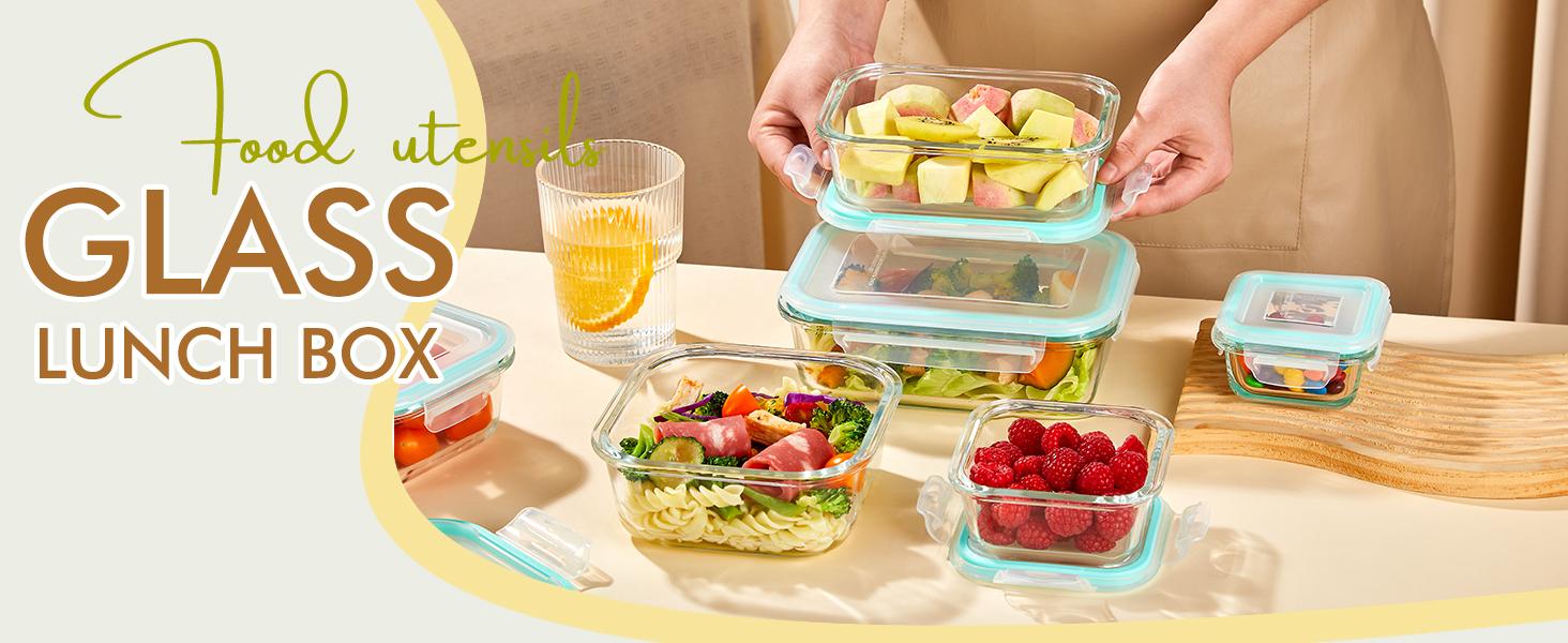8 Pack Glass Food Storage Containers with Airtight Lids, Borosilicate Glass Meal Prep Containers, Lunch Office Meal for Microwave, Oven, Freezer and Dishwasher, BPA Free