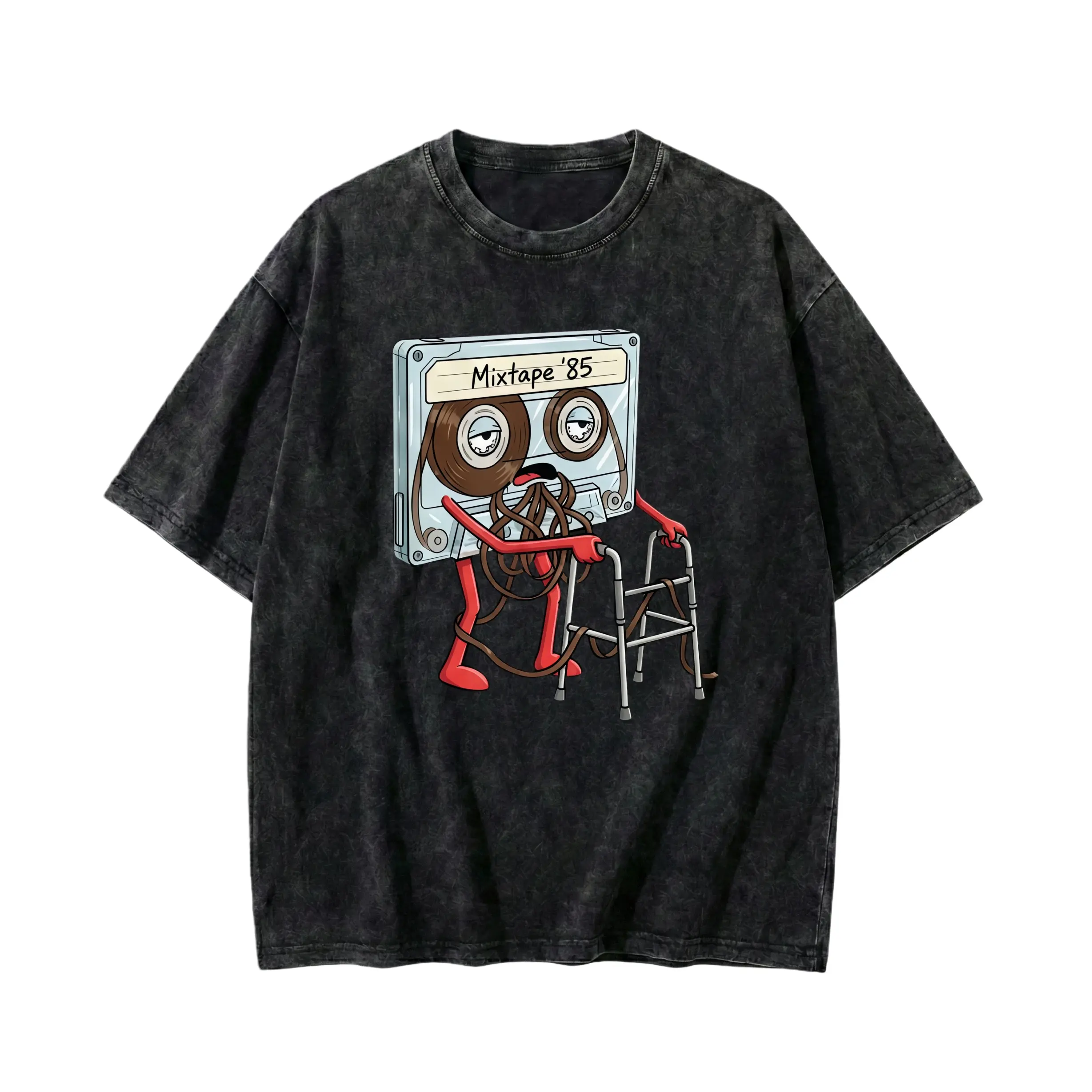 Women's Fitted '85 Old Mixtape Funny Cassette Printed Tee - Retro 80s Music Hip Hop Streetwear Outfits, Guatemalan Pride Teddy Graphic, Essential Lightweight Lady's Comfortable Breathable Everyday Casual Sports Top for DJ Fans, Fabric, Fashion