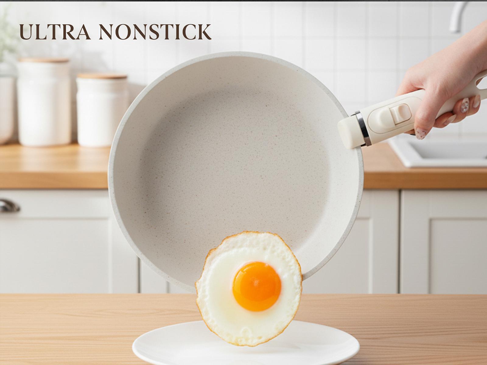 USELUCK 20 Pcs non stick pots and pans, Oven Safe, Stackable pots and pans with removable handles, Healthy RV Set with Detachable Handle Frying Induction Lids Stove Square Silicone Glass Cookware home use