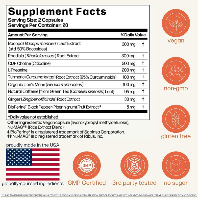 Avantera Elevate Premium Nootropic Supplement - Beat Brain Fog - Best Focus Supplements for Memory & Focus Support - Energy Without Crash - 56 Count Pills for Women & Men*