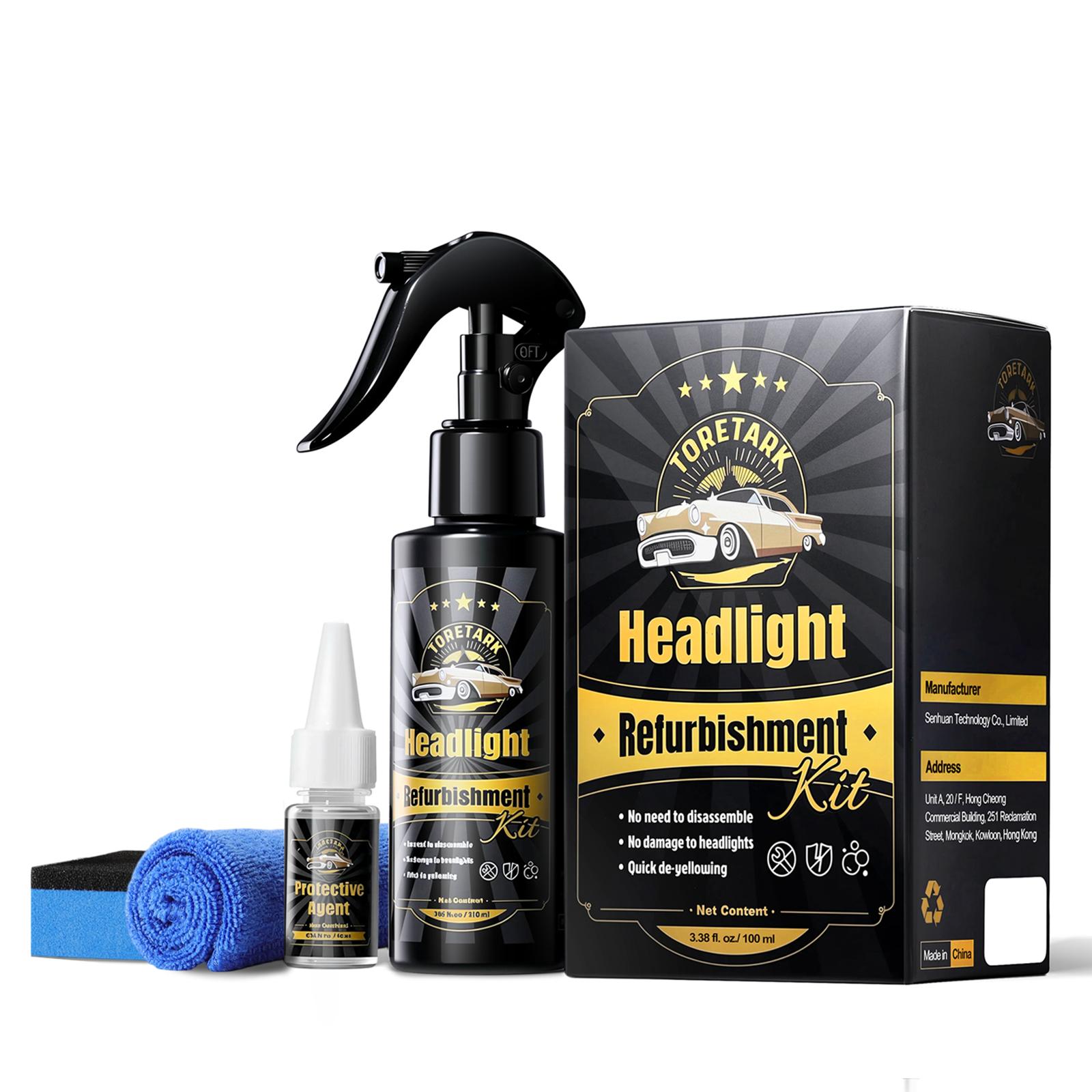 Toretark Car Headlight Restoration Kit 100ML Repair Liquid & 10ML Crystal Plating Agent for Oxidation Yellowing Scratch Repair Transparent Finish Best Christmas Gift