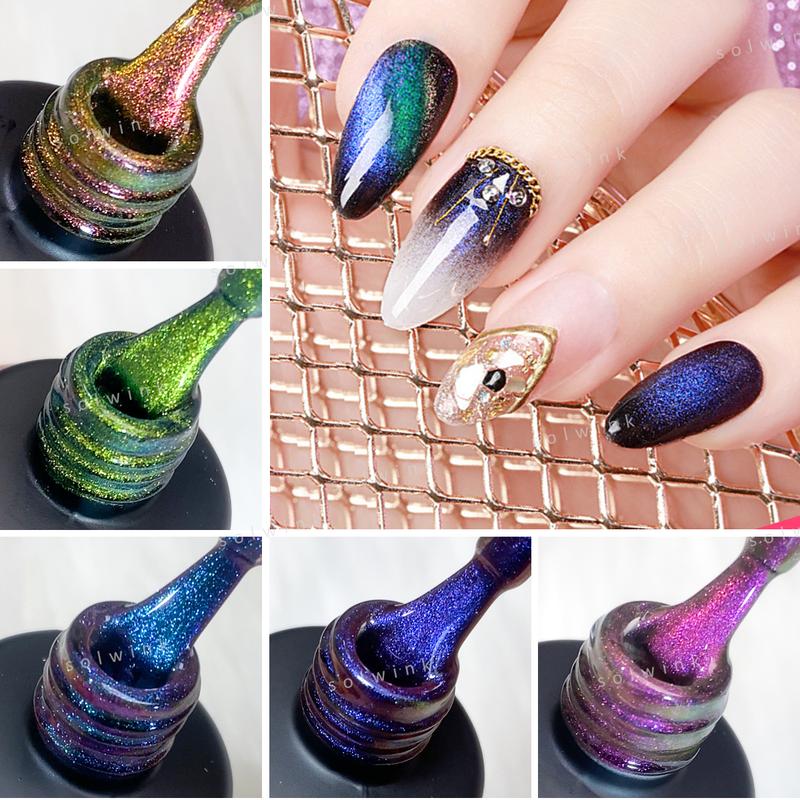 SOLWINK Galaxy Color Shifting Cat Eye Gel Nail Polish Set Glitter Mermaid Effect Magic Gel for Daily Manicure, Nail Art, and DIY at Home