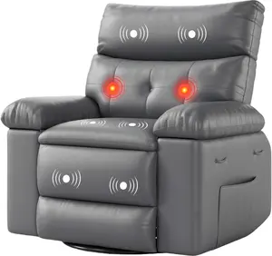 Gray 27" Wide Oversized Wide Manual Recliner Chair with Heat & Massage, PU Leather, 1.5X Thick Sponge Cushion, Extra Large Lazy Chair for Living Room & Bedroom