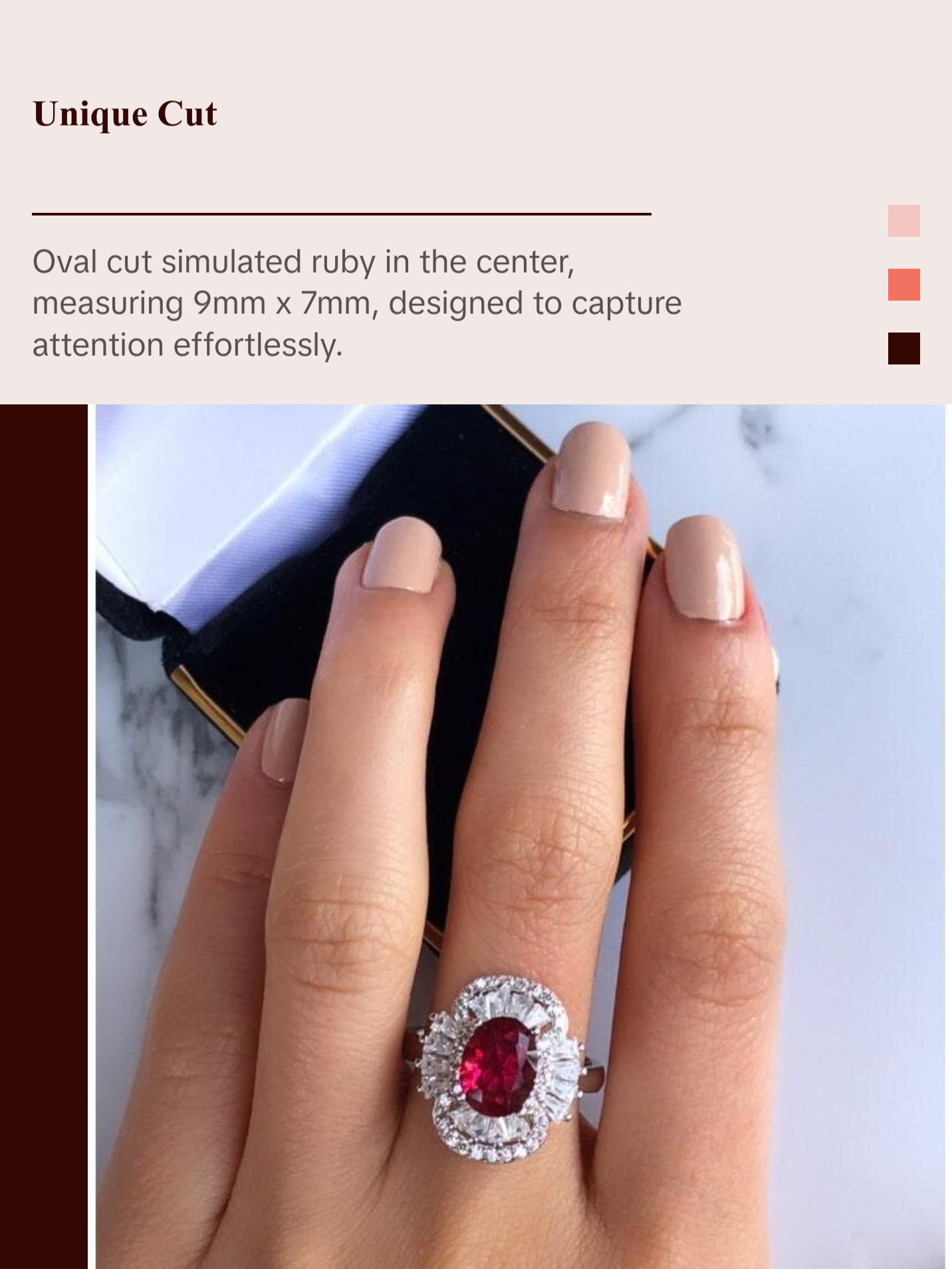 2Ct Oval Cut Ruby Statement Silver Ring, Size 7