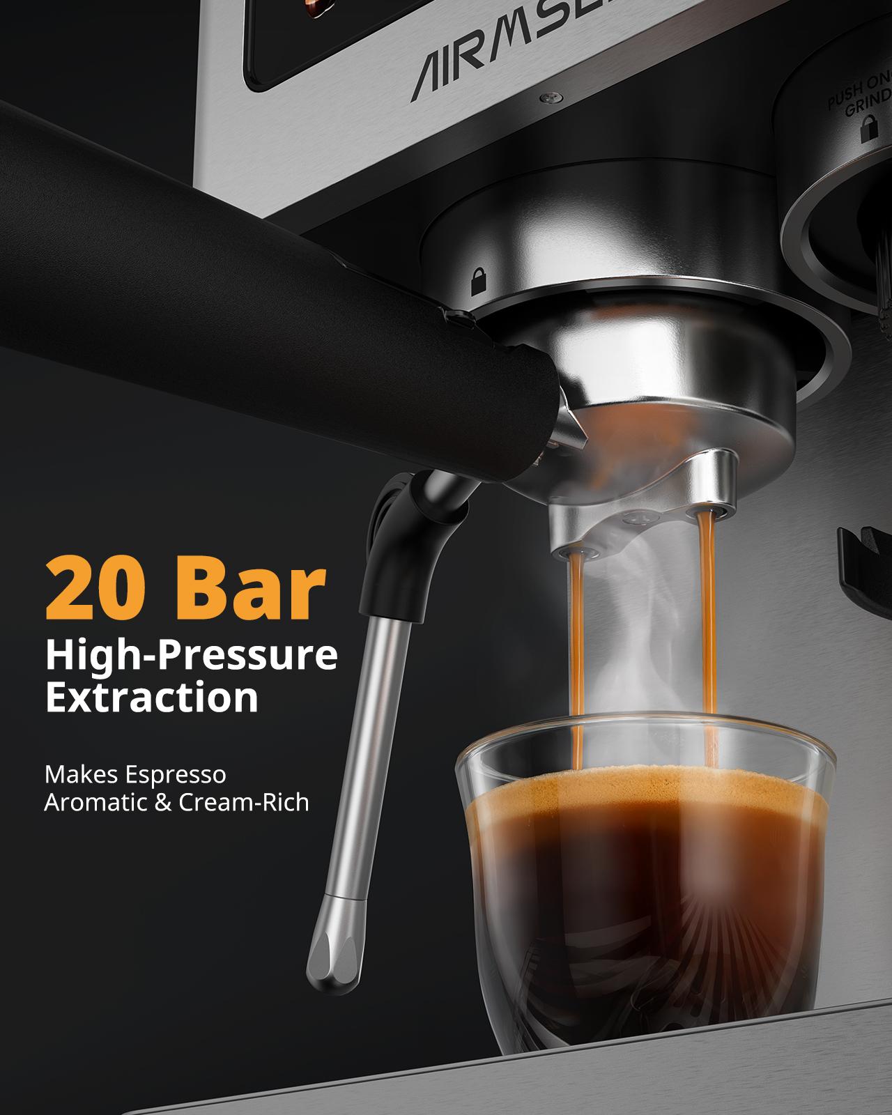 Home 20-Bar Espresso Machine with Grinder, 1350w, With Color Touchscreen, ,Milk Frother Steam Wand,Cold-Press Espresso,Customize Coffee Volumn Appliance espresso machine