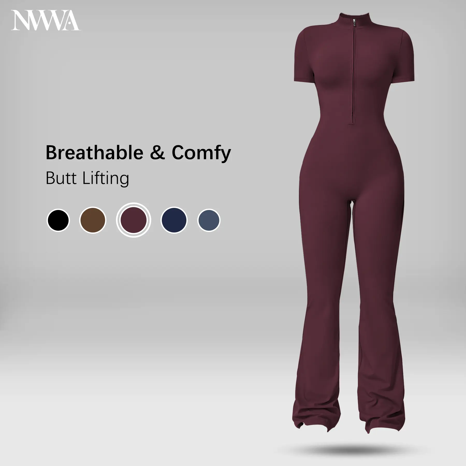 Nvwaurban Women's Summervibes Zip-Front Short-Sleeve Bodysuit, Nylon Blend, Breathable Skin-Friendly Slim-Fit Butt-Lifting Camisole, Ideal for Yoga and Pilates, Bodysuit for Women, Women's Clothes, Gym Clothes Women Outdoor Fun tiktokshopbacktoschool