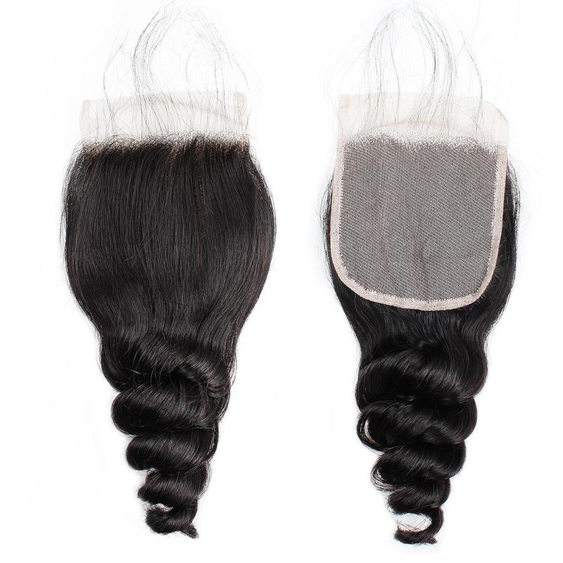 Loose Wave Human Hair Bundle with Closure Brazilian Virgin Hair Loose Wave Bundles Human Hair 3/4 Bundles with 4×4 Lace Closure