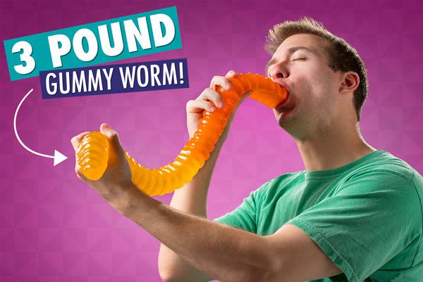 Giant 3-Pound Gummy Worm - Sweet Snack Candy, Red Cherry, Green Apple, Blue Raspberry, Lemon, Orange, Pineapple, Big Gummy Foods, Made In USA