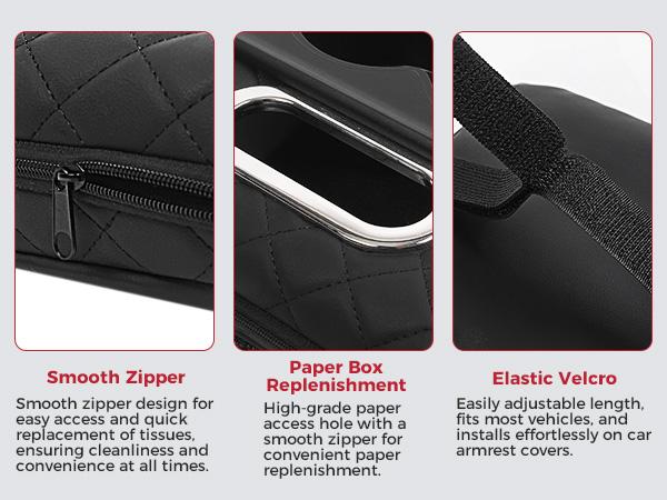 FREESOO PU Leather Car Central Elbow Pad Armrest Box Heightening Storage Box Cup Holder Tissue Box Auto Interior Accessories