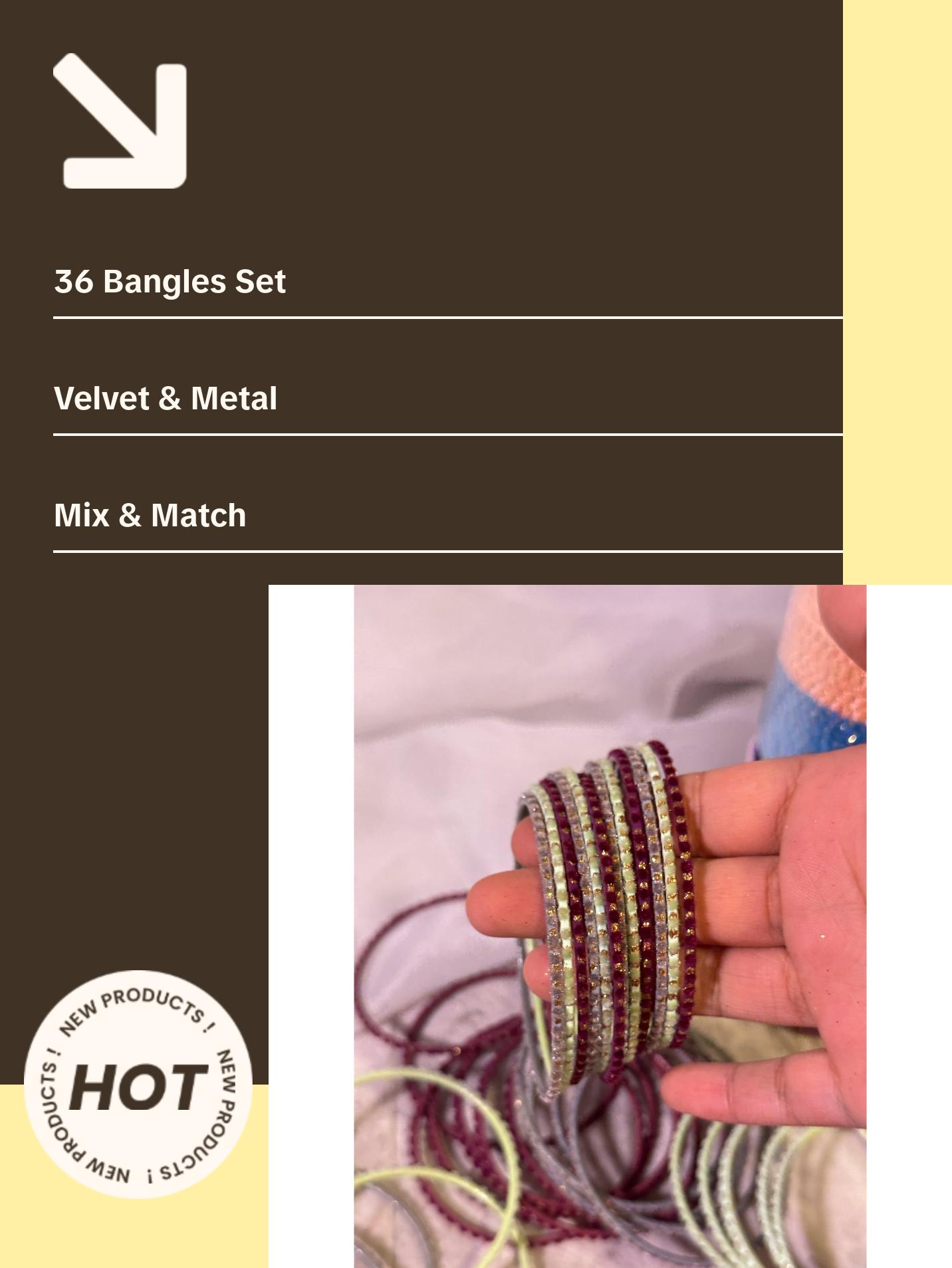 Sparkly Velvet Metal Bangles- 3 Color Combo Sets