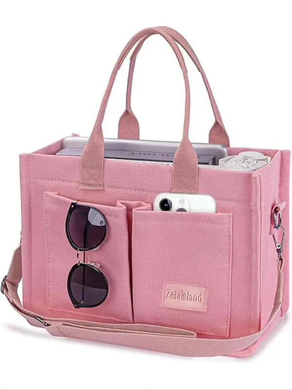 Women's Elegant Solid Color Tote Bags, Fashionable Large Capacity Crossbody Bags, Multi-pocket Canvas Trendy Shoulder Bag, Lightweight Casual Tote Shoulder Bag for Women, Purses, Ladies Purse, School Bags Adjustable Strap Satchel, Christmas Gift