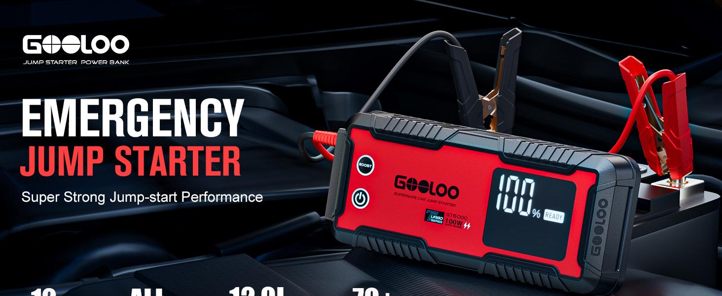 GOOLOO 6000A Jump Starter GT6000 Car Starter with 100W Bi-Directional Fast Charge Powerful 12V Auto Battery Booster for All Gas & Up to 12L Diesel Engine Supersafe Portable Jump Box for Emergency Use