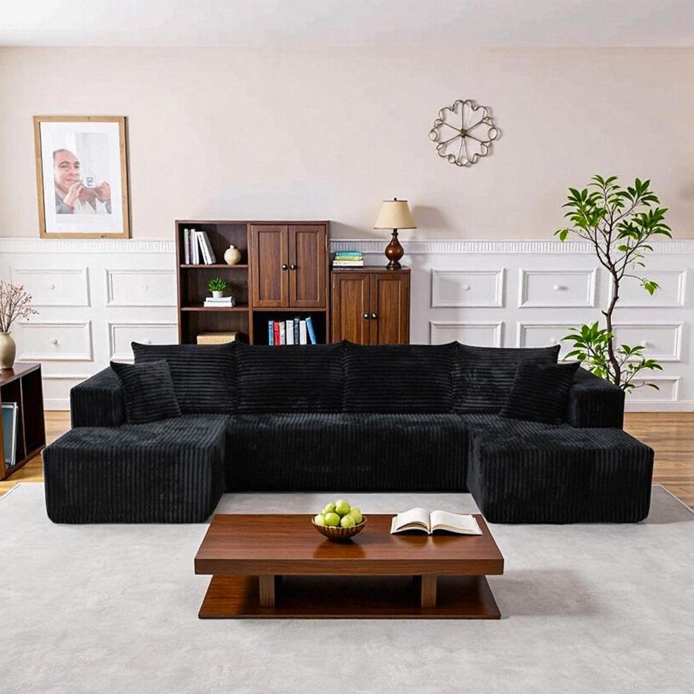132'' U-shape Modular Corduroy Sofa Modern Living Room Comfortable No Assembly Needed Popular Boneless Sectional Couch Loveseat Couch Sleek boneless sectional couch bean bags furniture living room