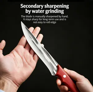 Hammer pattern bone cutting knife 6.3-inch red color wooden handle full keel knife, essential for kitchen camping Cooking