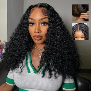 Glueless Burmese Curly Human Hair Wig 13x6 Three-GO Deep Wave Lace Front Wigs Human Hair Pre Plucked Pre Cut HD Frontal Drawstring Wig 200% Density 32 Inch