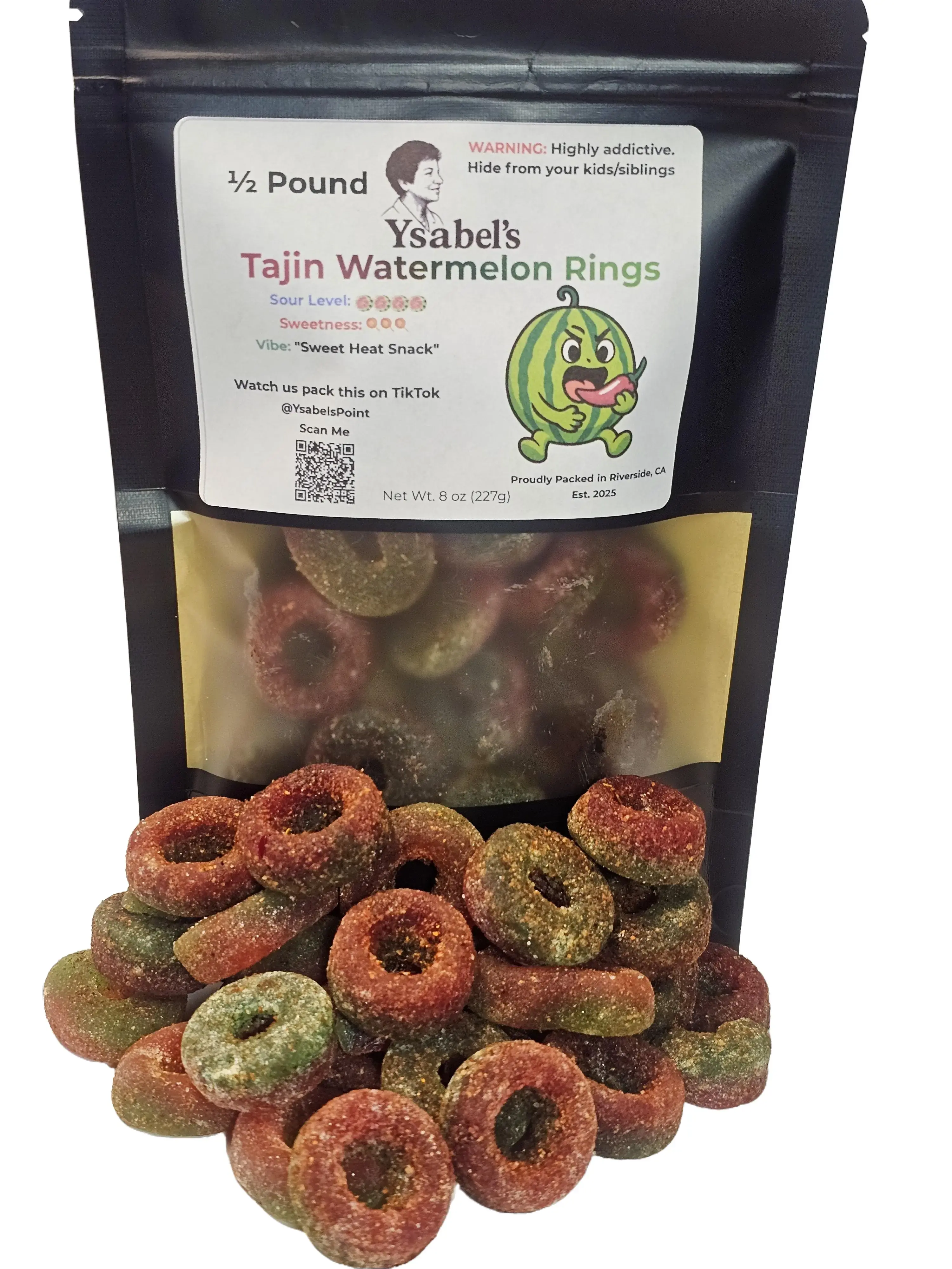 Tajin Coated Chili Gummy Watermelon Rings Chewy Candies - Sweet & Spicy Everyday Sweet Gummy Snacks - 0.5 LB, 1 LB, 8oz Options