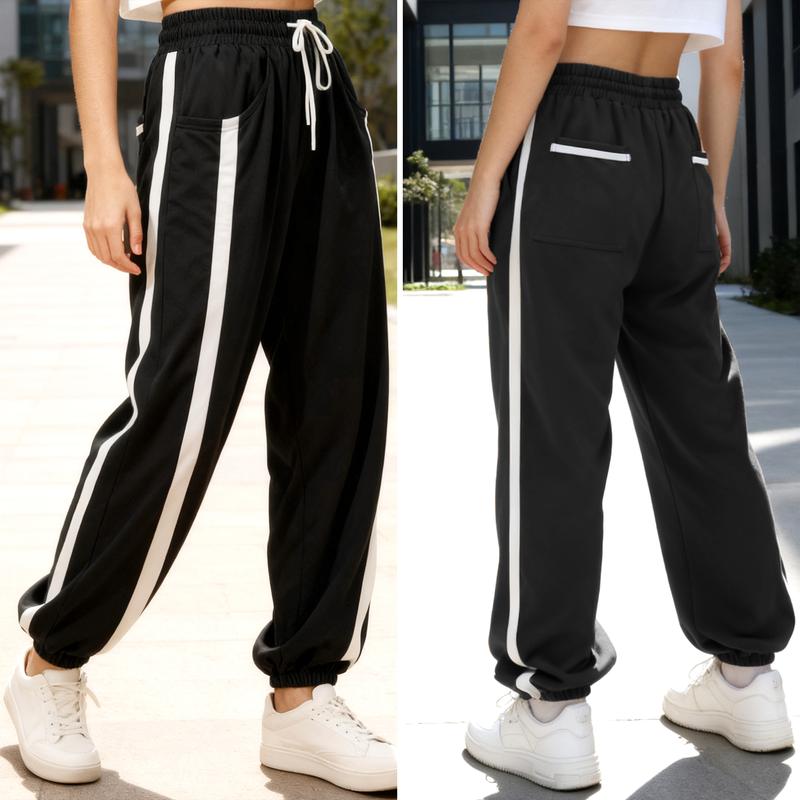 Buenoble Women's Casual Colorblock Stripe Sweatpants Loose Fit Joggers with Elastic Waist Pockets