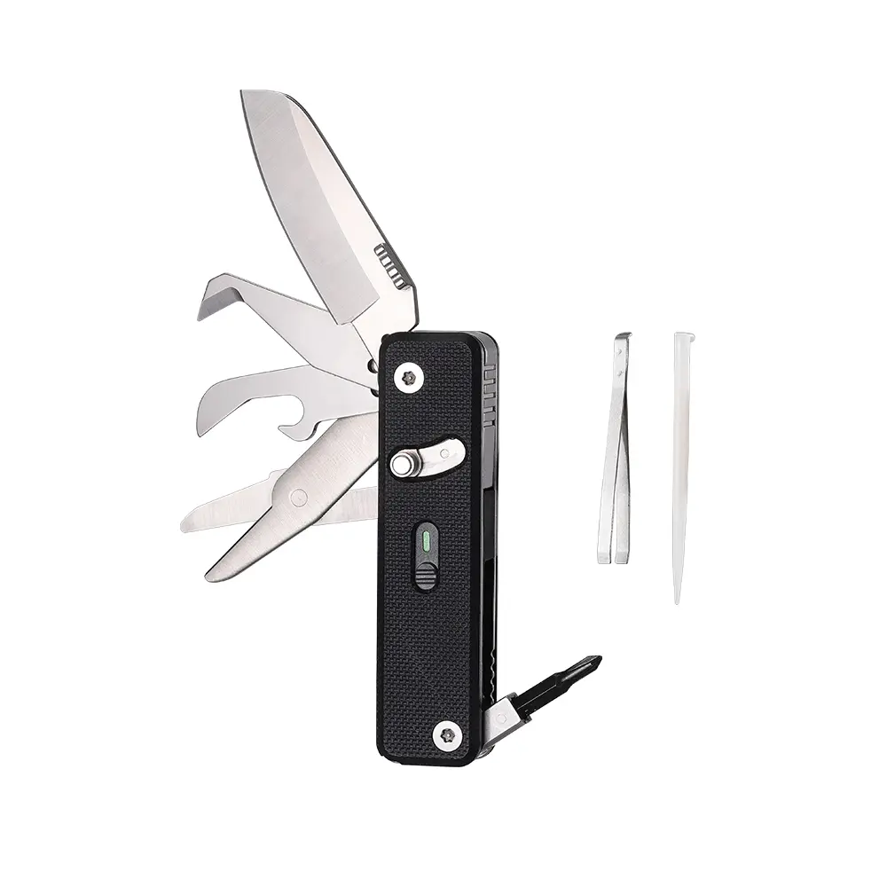 ROXON S504G Mini Flex Companion 7-in-1 EDC Multi-Tool Pocket Knife with G10 Handle, Box Cutter, Short Sheepsfoot Blade, Scissors, Bottle Opener & Tweezers