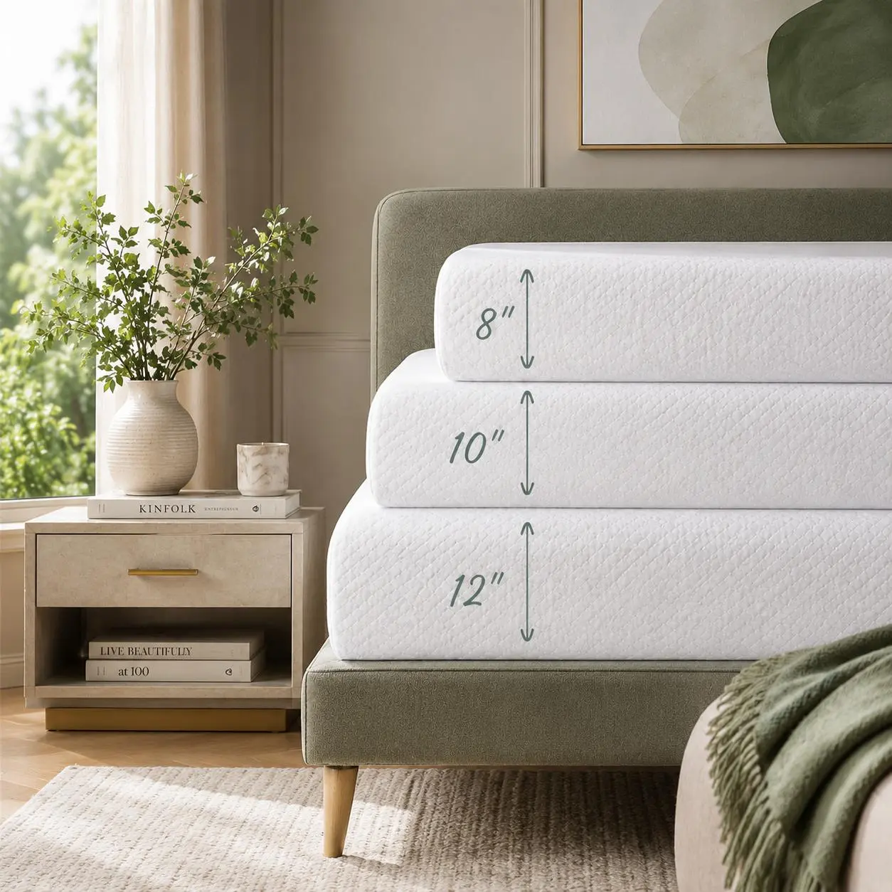 【Back to School】Yaheetech Cooling 8/10/12in Memory Foam Mattress Cooling Fiberglass free with 3 Foam Layers Gel Infused Green Tea Scent Medium Firm Twin Full Queen Size Ready in a Snap Body Hugging Comfort Cooler Fresher Nights, CertiPUR-US Certified