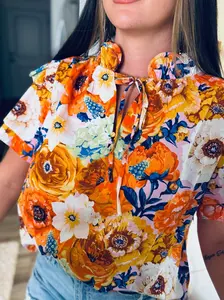 BuddyLove Orange and Blue Floral Blouse