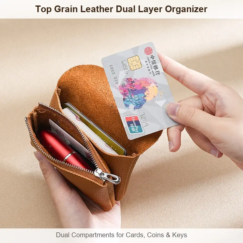 Top Grain Leather Small Multi-Use Organizer for Cards, Coins & Keys, Portable Storage Pouch Top Grain Leather Small Multi-Use Organizer for Cards, Coins & Keys, Portable Storage Pouch