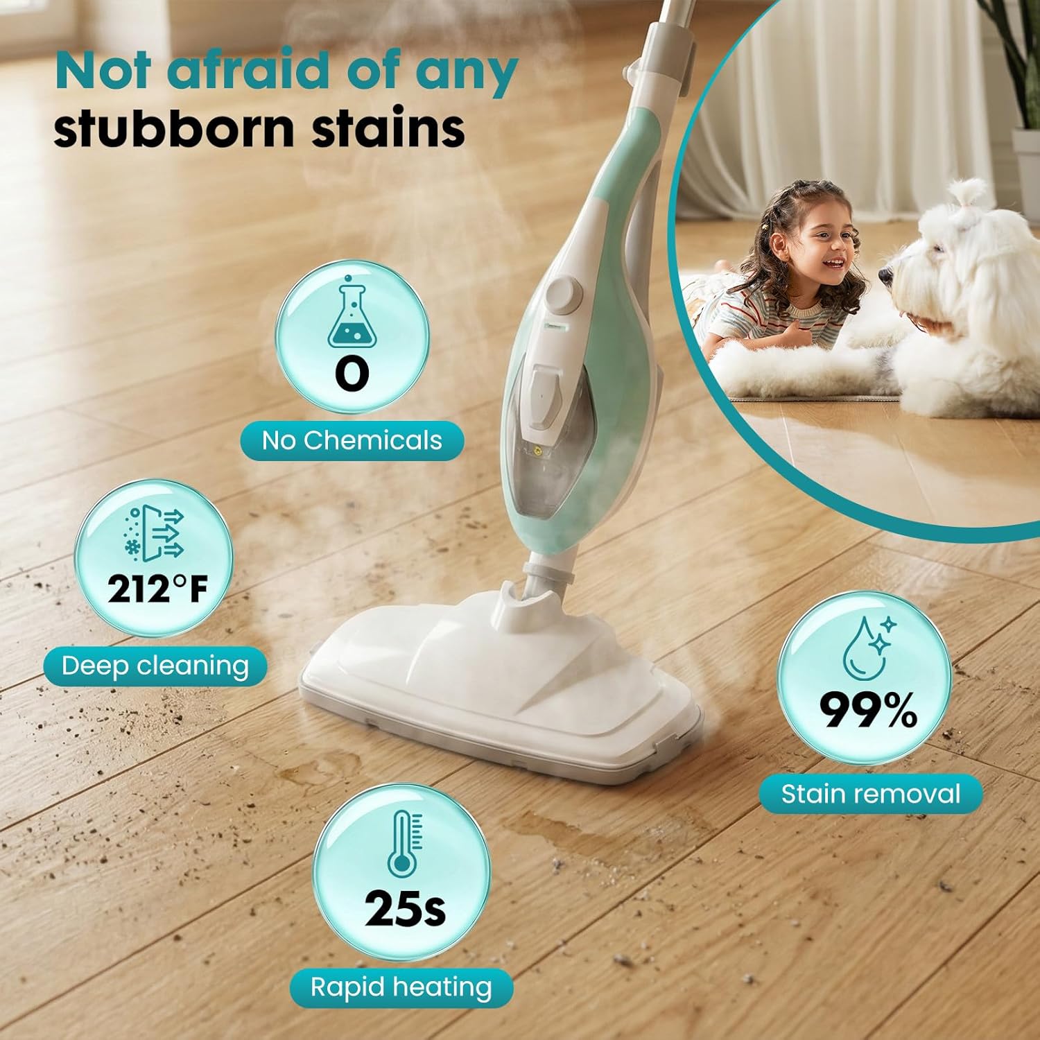 10-in-1 Steam Mop, 1550W Detachable Handheld Steam Cleaner, 16FT Cord & 2 Washable Pads, Multi-Purpose Floor Steamer for Hardwood, Carpet, Tile, Grout & Windows