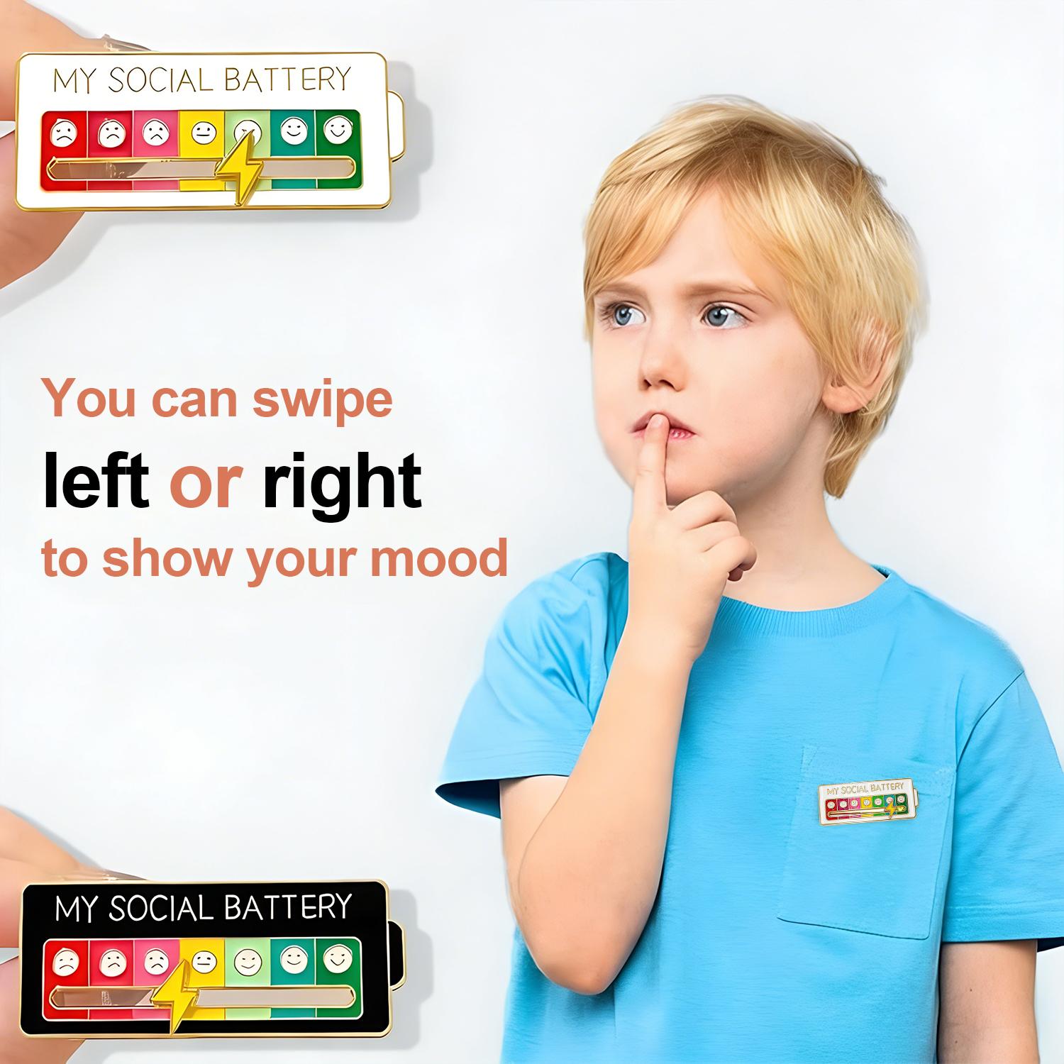 My Social Battery Slider Enamel Pin (2PCS), Funny Interactive Brooch Pin, Cute Social Battery Pin, Functional Mood Enamel Pins 7 Days a Week for Clothing Decoration Backpacks Bags Hats Gifts