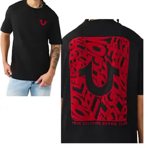true religion shirt, red horseshoe streetwear graphic t shirt bold typography back print tee urban hip hop style shirt oversized street fashion tee modern streetwear aesthetic graphic tee casual men women street culture shirt, true religion clothing