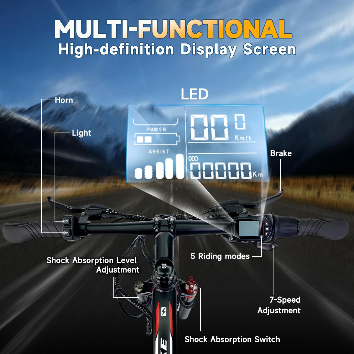 APYEAR 1500W Powerful Motor 26" Electric Mountain Bike for Adults 25MPH Speed 30-Mile Range 7-Speed Gears ebike for Commuting Adventure UL Certified Safety