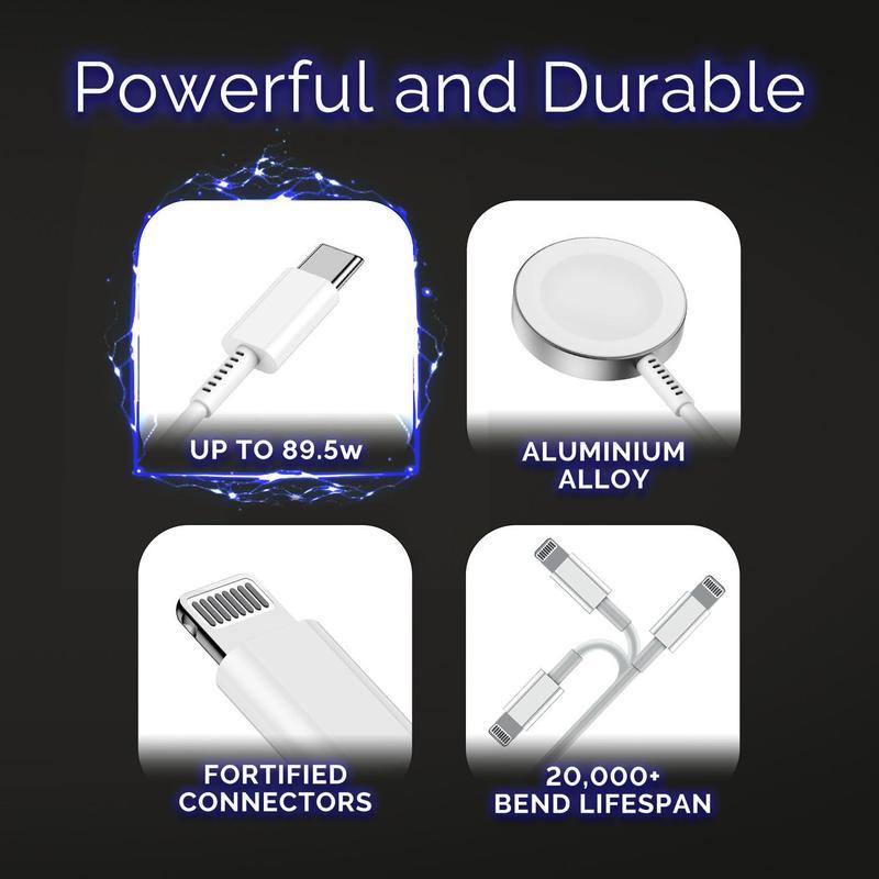 Nyzfexk 3-in-1 USB-C Charging Combo + Adapte,[MFI Certified] Magnetic Watch Fast Charging Cable, Compatible with Apple Watch 9/8/7, iPhone 16/15/14/13, iPad, Men's Gift Ideas