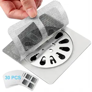 30 PC Disposable Shower Drain Hair Catcher Stickers 4"x4" Strong Adhesive Mesh Covers