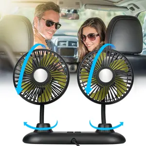 Car Fan 12V  Portable Auto Cooling Fan Dual Head Rotatable USB Charging Vehicle Fans 3 Speeds Strong Wind Electric Air Circulation Fans for Car Dashboard Truck SUV Sedan RV Van Boat Golf Cart