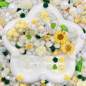 Sunflower Mist- Soft Resin Nail Art Charms with Beads – Drillable Floral Resin Decorations for Press-On Nails, Jewelry & DIY Crafts