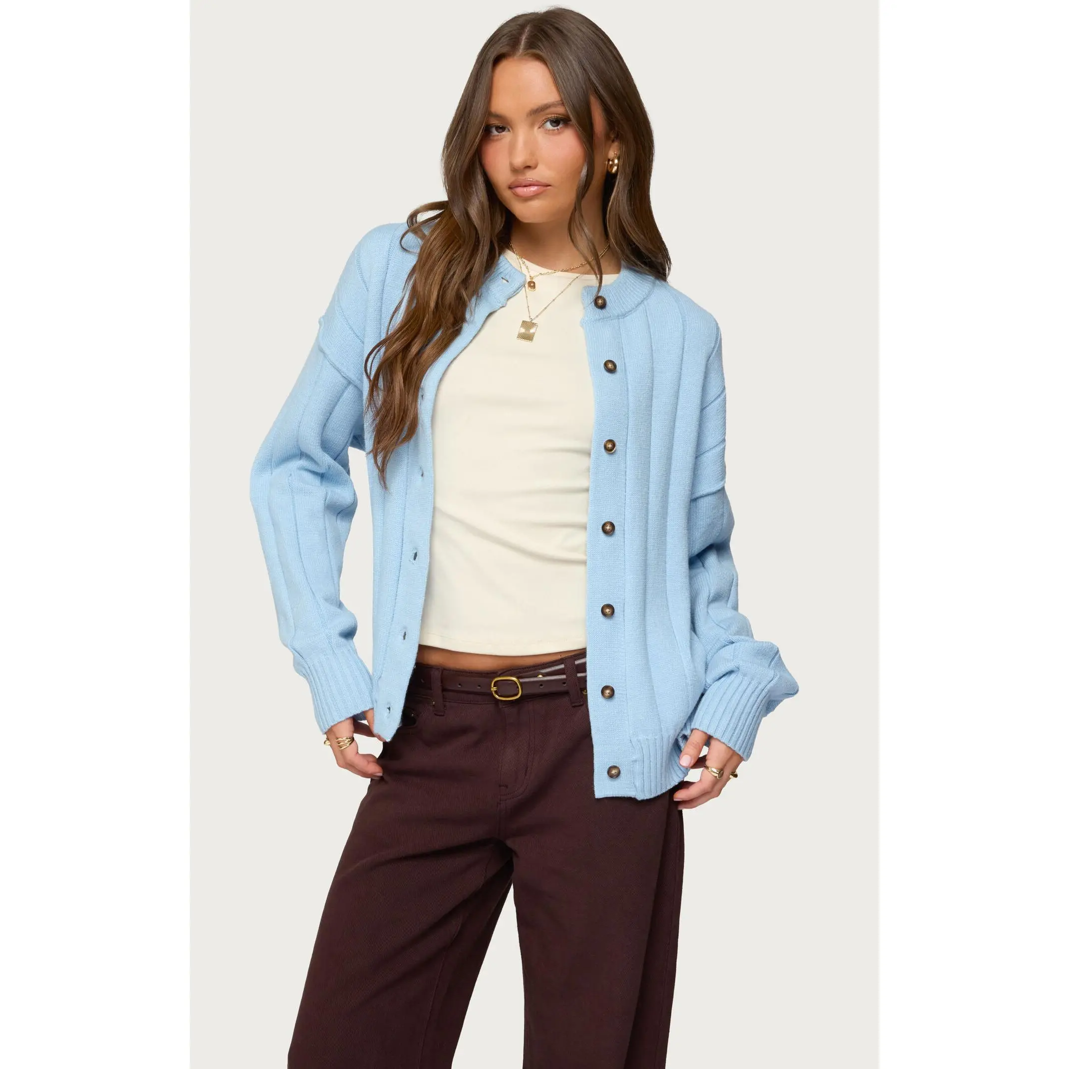 Edikted Women's Joanie Wide Ribbed Knit Cardigan