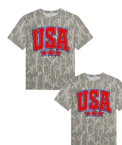 USA Camo T-Shirt – Red Blue Patriotic Graphic Tee with Star Detail